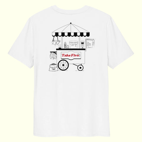 TAKE FIVE COFFEE T-SHIRT - WHITE/RED